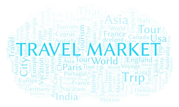 Travel Market Parola Nuvola Wordcloud Realizzato Solo Con Testo — Foto Stock