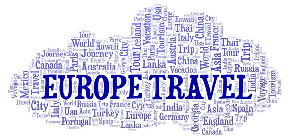 Europa Viajes Palabra Nube Wordcloud Hecho Solo Con Texto — Foto de Stock