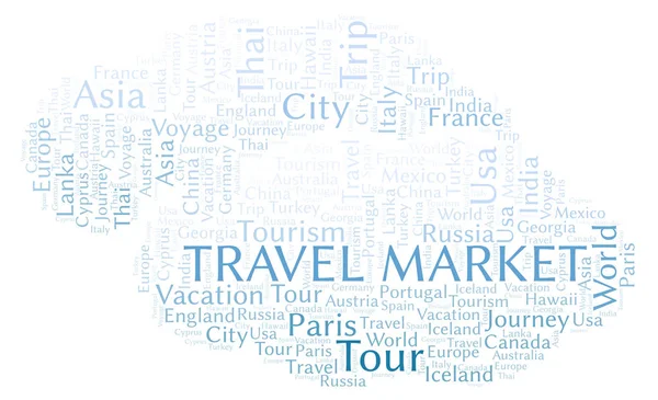 Travel Market Parola Nuvola Wordcloud Realizzato Solo Con Testo — Foto Stock