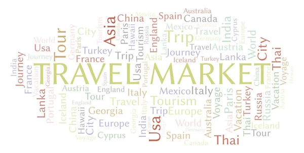Travel Market Parola Nuvola Wordcloud Realizzato Solo Con Testo — Foto Stock
