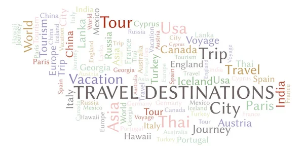 Облако Слов Travel Destinations Wordcloud Made Text Only — стоковое фото