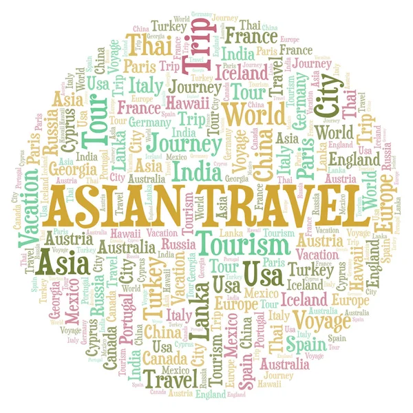 アジア旅行単語の雲 テキストのみで作られた Wordcloud — ストック写真