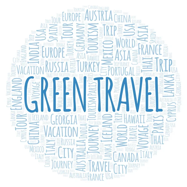 Green Travel Parola Nuvola Wordcloud Realizzato Solo Con Testo — Foto Stock