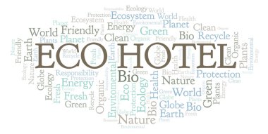 Eko Otel kelime bulutu. Yalnızca metin ile yapılan Wordcloud.