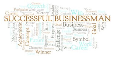 Başarılı iş adamı kelime bulutu. Yalnızca metin ile yapılan Wordcloud.