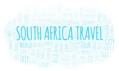 Güney Afrika seyahat kelime bulutu. Yalnızca metin ile yapılan Wordcloud.