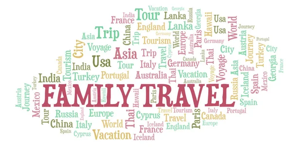 Family Travel Parola Nuvola Wordcloud Realizzato Solo Con Testo — Foto Stock
