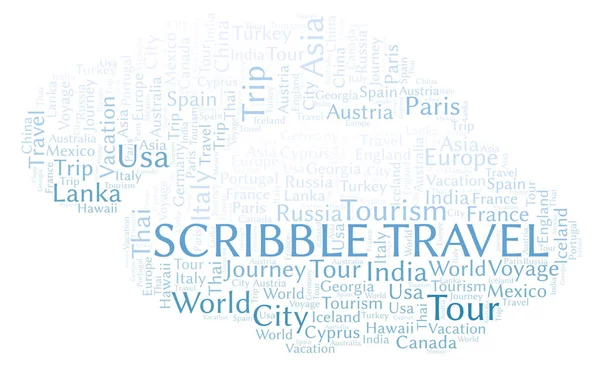 Scribble Viaje Nube Palabra Wordcloud Hecho Solo Con Texto —  Fotos de Stock