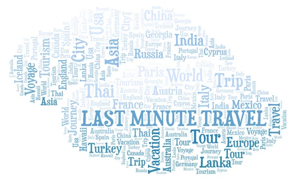 Last Minute Utazás Szó Felhő Wordcloud Készült Csak Szöveg — Stock Fotó