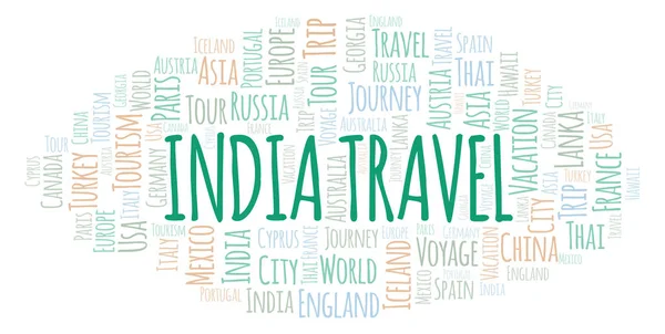 Подорожі Індії Слово Хмара Wordcloud Зроблені Лише Текст — стокове фото