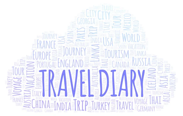 Diario Viaje Palabra Nube Wordcloud Hecho Solo Con Texto — Foto de Stock