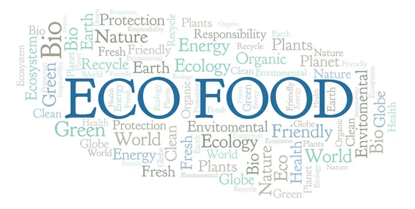Eco Potraviny Tvaru Srdce Slovo Mrak Wordcloud Pouze Text — Stock fotografie