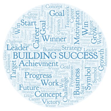 Bina başarı kelime bulut. Yalnızca metin ile yapılan Wordcloud.