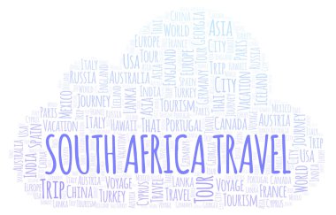 Güney Afrika seyahat kelime bulutu. Yalnızca metin ile yapılan Wordcloud.