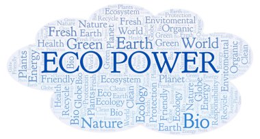 Eco güç kelime bulutu. Yalnızca metin ile yapılan Wordcloud.