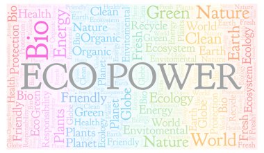 Eco güç kelime bulutu. Yalnızca metin ile yapılan Wordcloud.