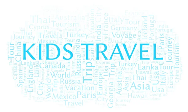 Bambini Viaggio Parola Nuvola Wordcloud Realizzato Solo Con Testo — Foto Stock