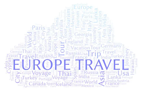 Європі Туристичних Слово Хмара Wordcloud Зроблені Лише Текст — стокове фото