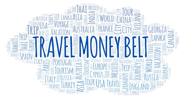 Travel Money Belt word cloud. Wordcloud made with text only.