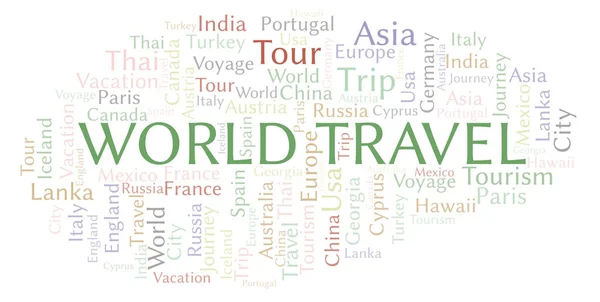 World Travel Word Cloud Wordcloud Realizat Numai Text — Fotografie, imagine de stoc