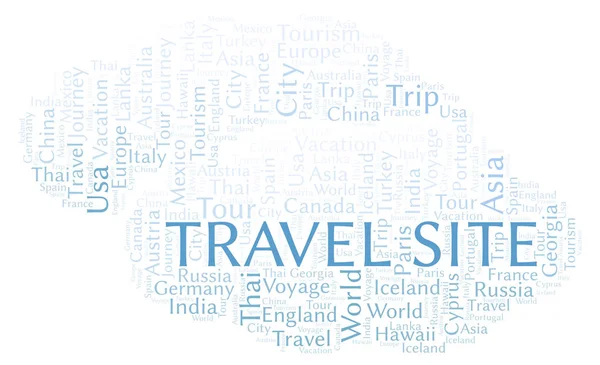 Nube Palabras Travel Site Wordcloud Hecho Solo Con Texto — Foto de Stock
