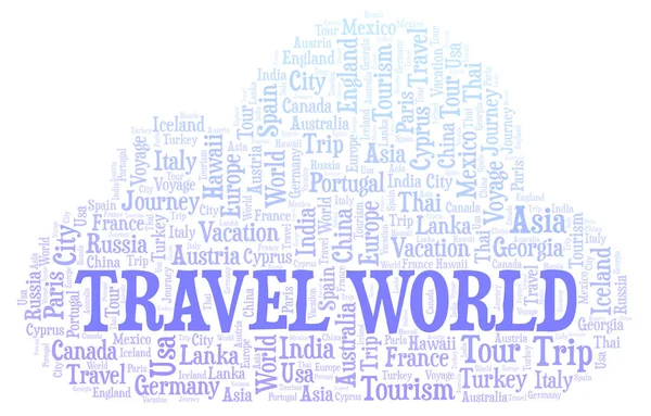 Cestování Světové Slovo Mrak Wordcloud Pouze Text — Stock fotografie