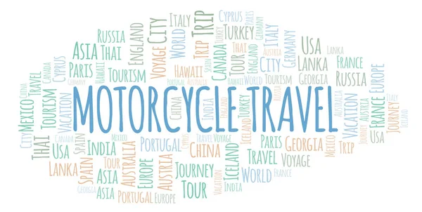 Motocicleta Viaje Nube Palabra Wordcloud Hecho Solo Con Texto — Foto de Stock