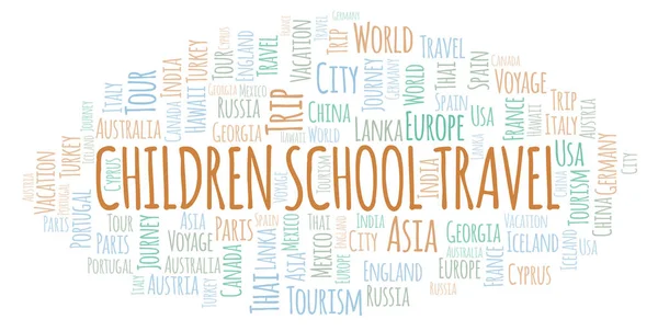 Bambini Scuola Viaggio Parola Nube Wordcloud Realizzato Solo Con Testo — Foto Stock