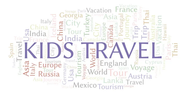 Bambini Viaggio Parola Nuvola Wordcloud Realizzato Solo Con Testo — Foto Stock