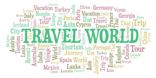 Reisewelt Wortwolke Wordcloud Nur Mit Text Erstellt — Stockfoto