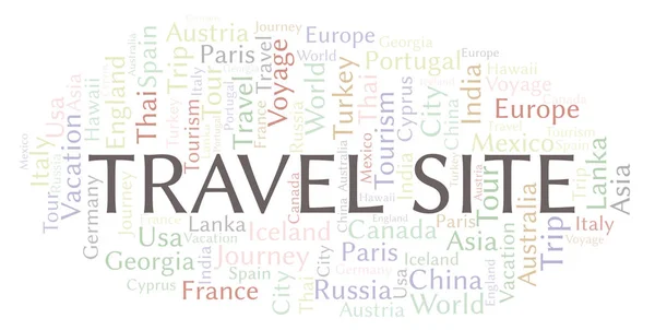 Travel Site Nuvem Palavras Wordcloud Feito Apenas Com Texto — Fotografia de Stock