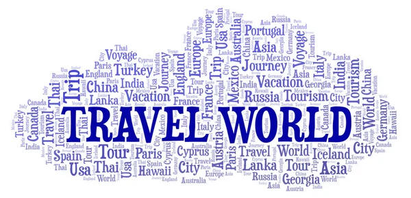 Cestování Světové Slovo Mrak Wordcloud Pouze Text — Stock fotografie