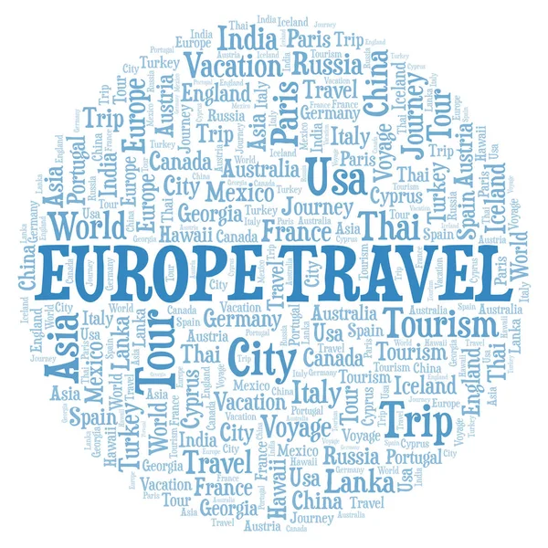 Europe Travel Word Cloud Wordcloud Nur Mit Text Erstellt — Stockfoto