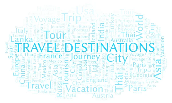 Destinations Voyage Mot Nuage Wordcloud Fait Avec Texte Seulement — Photo