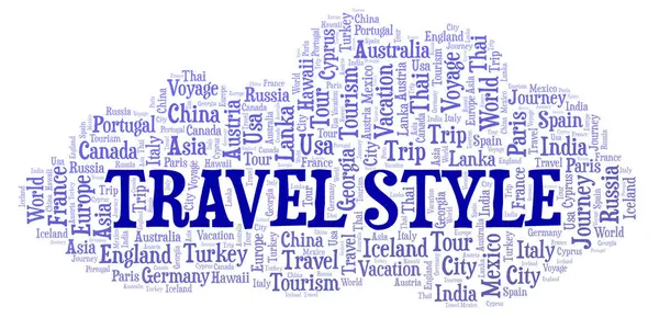 Nube Palabras Travel Style Wordcloud Hecho Solo Con Texto — Foto de Stock