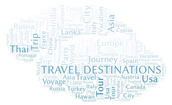 Viajes Destinos Palabra Nube Wordcloud Hecho Solo Con Texto — Foto de Stock