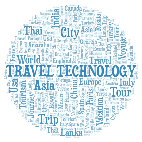 Nube Palabras Travel Technology Wordcloud Hecho Solo Con Texto —  Fotos de Stock