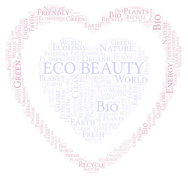 Eco Szépség Szív Alakú Szó Felhő Wordcloud Készült Csak Szöveg — Stock Fotó