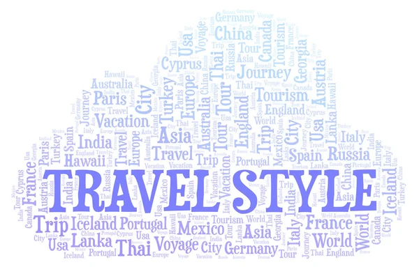 Estilo Viagem Nuvem Palavras Wordcloud Feito Apenas Com Texto — Fotografia de Stock