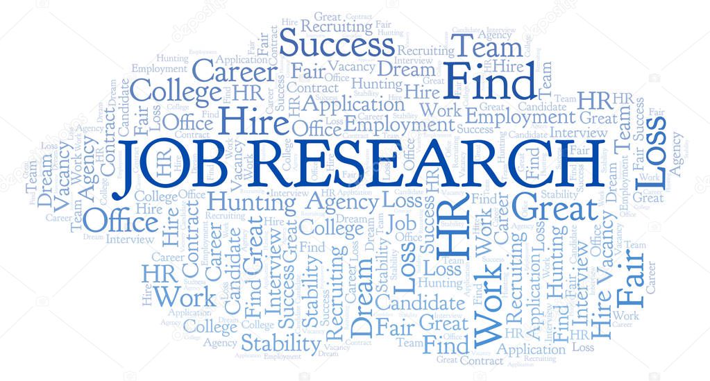 Job Research word cloud. Wordcloud made with text only.