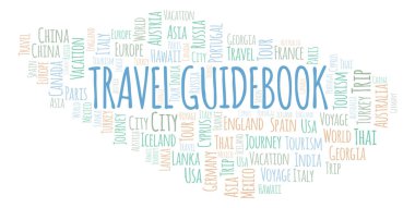 Rehber kitap kelime bulutu seyahat. Yalnızca metin ile yapılan Wordcloud.