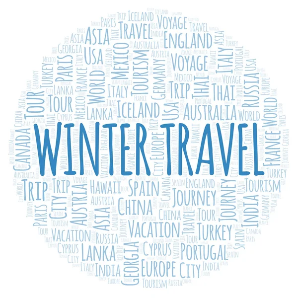 Kış Seyahat Kelime Bulutu Yalnızca Metin Ile Yapılan Wordcloud — Stok fotoğraf