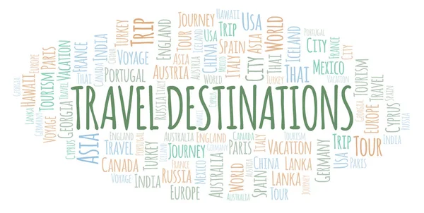 Облако Слов Travel Destinations Wordcloud Made Text Only — стоковое фото