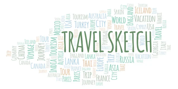 Travel Sketch word cloud. Wordcloud made with text only.