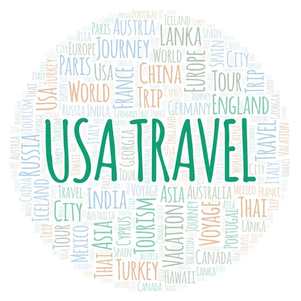 Usa Travel Word Cloud Wordcloud Gemaakt Met Alleen Tekst — Stockfoto