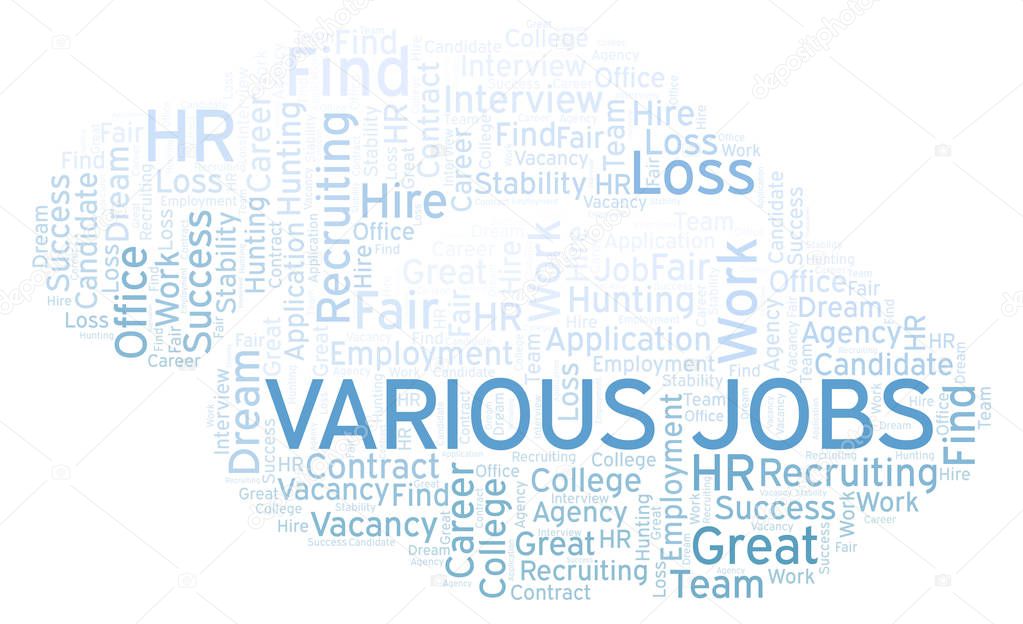 Various Jobs word cloud. Wordcloud made with text only.