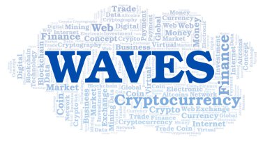 Cryptocurrency jeton sözcüğü bulut dalgalar. Yalnızca metin ile yapılan kelime bulutu.