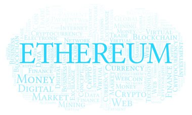 Ethereum cryptocurrency para kelime bulutu. Yalnızca metin ile yapılan kelime bulutu.