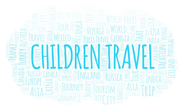 Niños Viaje Palabra Nube Wordcloud Hecho Solo Con Texto — Foto de Stock