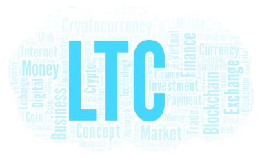 LTC veya Litecoin cryptocurrency para kelime bulutu. Yalnızca metin ile yapılan kelime bulutu.